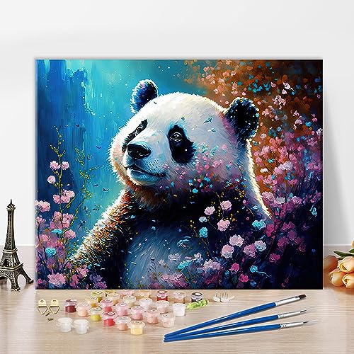 TISHIRON Tiere DIY Malen nach Zahlen Erwachsene Panda und Blumen Erwachsene Malen nach Zahlen Kits mit Pinseln Acrylmalerei Kunsthandwerk für Erwachsene Kinder 40 x 50 cm(rahmenlos) von TISHIRON