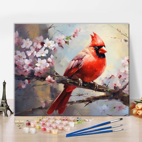 TISHIRON Tiere DIY Ölmalerei Kit, Vogel malen nach Zahlen für Erwachsene, Kardinal malen nach Zahlen mit Pinseln und Pigment, Leinwand Kunst für Wanddekoration, 40x50 CM, rahmenlos TISHIRON Tiere DIY Ölmalerei Kit, Vogel malen nach Zahlen für Erwachsene, Kardinal malen nach Zahlen mit Pinseln und Pigment, Leinwand Kunst für Wanddekoration, 40x50 CM, rahmenlos von TISHIRON