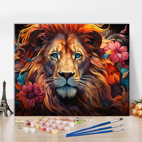 TISHIRON Tiere Malen nach Zahlen für Anfänger Erwachsene König der Löwen Köpfen DIY Ölgemälde Kit mit Pinseln für Wohnkultur Liebesgeschenk - 16" x 20" von TISHIRON