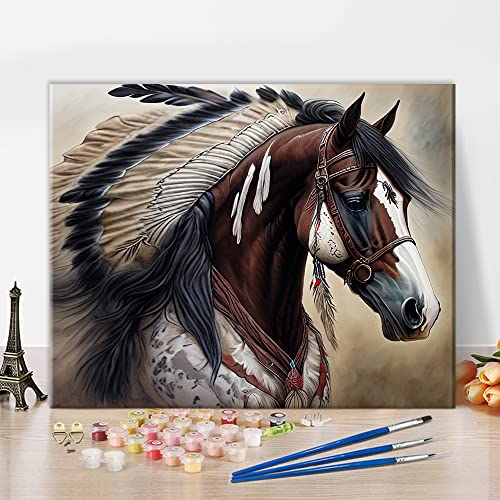 TISHIRON War Horse Paint by Number Kits, Malen nach Zahlen für Erwachsene Kinder Anfänger, Indianer War Horse Ölmalerei nach Zahlen auf Leinwand mit Pinsel und Pigment, 40x50 CM, Rahmenlos TISHIRON War Horse Paint by Number Kits, Malen nach Zahlen für Erwachsene Kinder Anfänger, Indianer War Horse Ölmalerei nach Zahlen auf Leinwand mit Pinsel und Pigment, 40x50 CM, Rahmenlos von TISHIRON