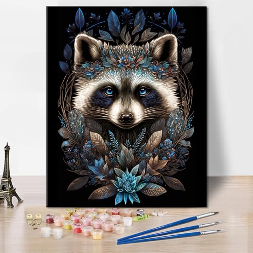 TISHIRON Waschbär Malen nach Zahlen Erwachsene Tiere Abstrakt Ölgemälde DIY Handgemalt Ölgemälde Kits mit Pinseln für Wandkunst Dekoration Home Haus Deko 16"x20"(Rahmenlos) von TISHIRON