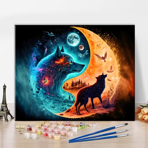 TISHIRON Wolf Ölfarbe nach Zahlen Kit für Erwachsene Yin Yang Orange Blau Tiere Farbe nach Zahlen Abstrakte Bunte Wolf Farbe nach Zahlen Kits auf Leinwand DIY Farbe nach Zahlen Anfänger 16x20 inch TISHIRON Wolf Ölfarbe nach Zahlen Kit für Erwachsene Yin Yang Orange Blau Tiere Farbe nach Zahlen Abstrakte Bunte Wolf Farbe nach Zahlen Kits auf Leinwand DIY Farbe nach Zahlen Anfänger 16x20 inch von TISHIRON