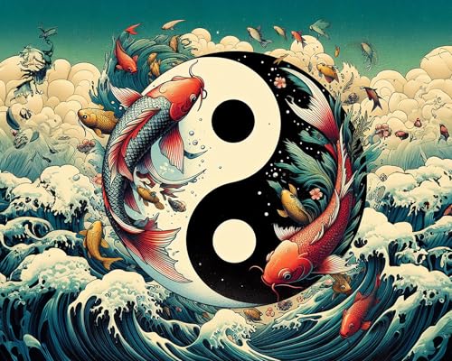 TISHIRON Yin Yang Malen nach Zahlen Kit für Erwachsene, Carpe Marine Malen nach Zahlen mit Pinseln und Acrylpigment, Meereswellen-Malen nach Zahlen Kit für Erwachsene und Anfänger, 40,6 x 50,8 cm, TISHIRON Yin Yang Malen nach Zahlen Kit für Erwachsene, Carpe Marine Malen nach Zahlen mit Pinseln und Acrylpigment, Meereswellen-Malen nach Zahlen Kit für Erwachsene und Anfänger, 40,6 x 50,8 cm, von TISHIRON