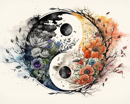 TISHIRON Yin Yang Malen nach Zahlen Kit für Erwachsene, Floral Yin Yang Malen nach Zahlen mit Pinseln und Acrylpigment, Anfänger, 40,6 x 50,8 cm, rahmenlos TISHIRON Yin Yang Malen nach Zahlen Kit für Erwachsene, Floral Yin Yang Malen nach Zahlen mit Pinseln und Acrylpigment, Anfänger, 40,6 x 50,8 cm, rahmenlos von TISHIRON