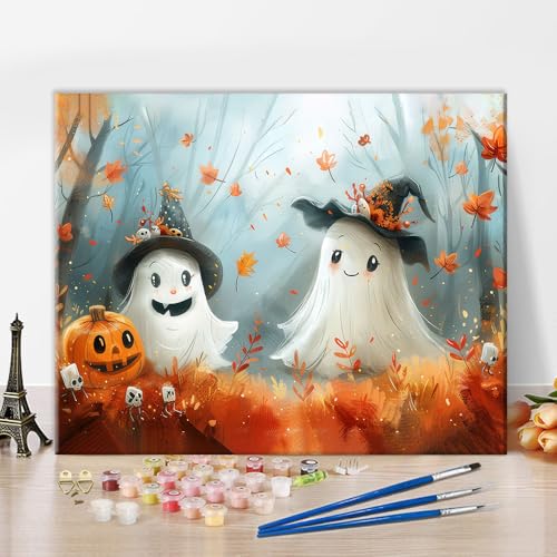 Verspielte Geister Malen Nach Zahlen Kits Für Anfänger Geister Und Hexen Malen Nach Zahlen Als Geschenk Für Erwachsene Halloween DIY ölmalerei Kit Zeichnung Malerei Für Home Decor 40x50cm Ohne Rahmen von TISHIRON