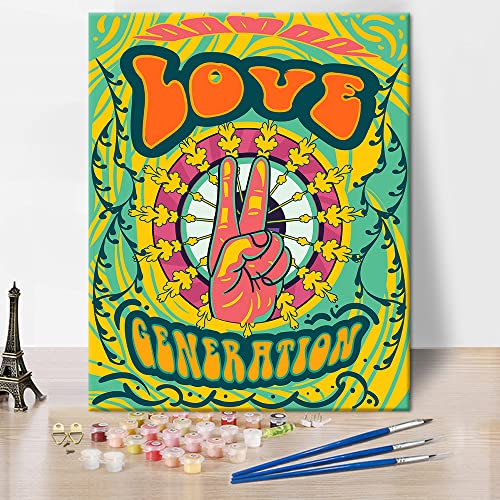 Vibrant Colorful Love Paint by Numbers for Adults, Ölmalerei Symbol und Text Abstract Hippie Style Adult Paint by Numbers Kits auf Leinwand Wanddekor Schlafzimmer Paint by Numbers, Frameless 16"x20" von TISHIRON