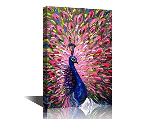 Wandkunst, Leinwanddruck, rosa blauer Pfauen-Serie auf Leinwand, buntes Tier für Heimdekoration, Gemälde, modernes Kunstwerk für Wohnzimmer, Dekoration, Drucke auf Leinwand, 60 x 90 cm Wandkunst, Leinwanddruck, rosa blauer Pfauen-Serie auf Leinwand, buntes Tier für Heimdekoration, Gemälde, modernes Kunstwerk für Wohnzimmer, Dekoration, Drucke auf Leinwand, 60 x 90 cm von TISHIRON