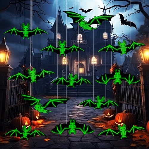 Halloween Deko, 12 Stück Halloween Fledermaus Deko Leuchtend, Hängende Fledermaus Set Glow in The Dark, für Wand Fenster Garten Party Halloween Deko, 12 Stück Halloween Fledermaus Deko Leuchtend, Hängende Fledermaus Set Glow in The Dark, für Wand Fenster Garten Party von TISMHGKU