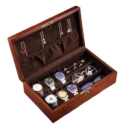 Schmuckkästchen Holz Für Männer Frauen Vatertagsgeschenk Multifunktionale Holz Herren Schmuckschatulle Mit Schloss Uhr Und Sonnenbrille Box Organizer(35*21*10cm) Schmuckkasten Groß Jewelry Box(Type-A) von TISURXQ