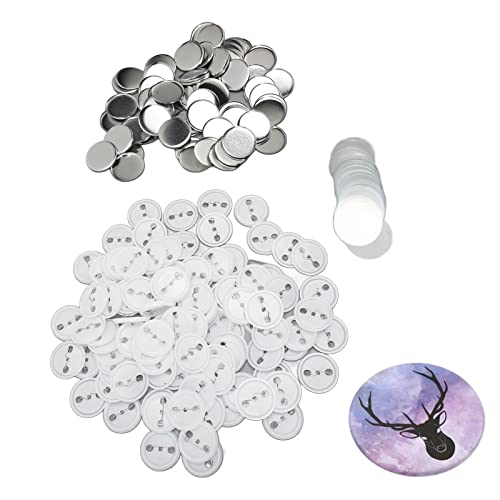 100 Sets DIY-Rohling-Pin-Back-Button-Teile, für Button-Maker-Maschine 44 Mm, Runde Badge-Rohling-Button-Pins, Inklusive Metallabdeckungen, Kunststoffknöpfen und Transparenten Schutzfolien, 44(white) von TITA-DONG