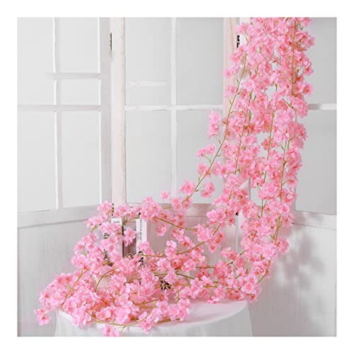TITA-DONG Künstliche Kirschblüten-Blumenranken, Künstliche Blumen für Den Außenbereich, Hängende Seidenblumen-Girlande, 1,8 M, 135 Stück Blumenkopf, Lebendige Dekorative Seide, Kunststoff,(Hell-Pink) von TITA-DONG
