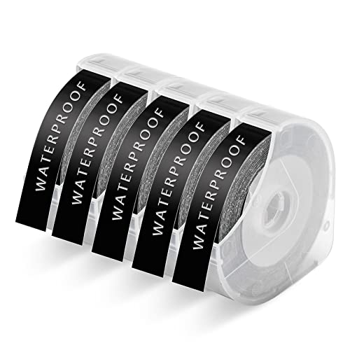 TITBIT 5 Stück Prägegerät Etiketten als Ersatz für Dymo Omega Etikettenband Ersatz für Dymo 3D Etikettenband 9mm Weiß auf Schwarz für Dymo Omega S0717930 Junior S0717900 Klebendes Vinyl-Prägeetiketten von TITBIT