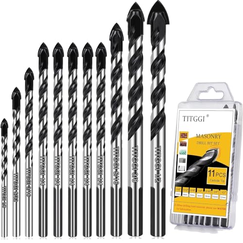 11-teiliges Steinbohrer-Set, 0,3 cm - 1,27 cm, industrielle Stärke, Hartmetall-Bohrerspitze, Bohrer-Set für Glas/Ziegel/Kunststoff/Zement/Holz/Fliesen/etc. TITGGI von TITGGI