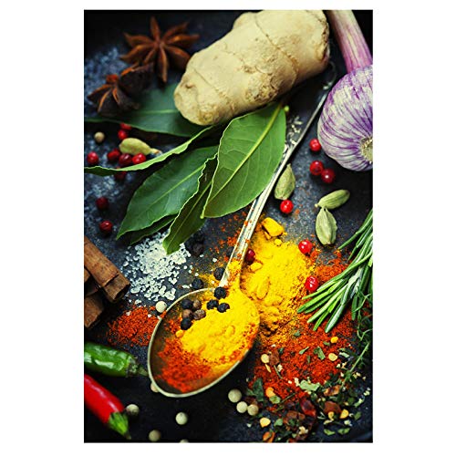 Küchenwandkunst Körner Gewürze Löffel Paprika Ölgemälde auf Leinwand Poster und Drucke Bilder für Wohnkultur 42x60cm (17x24in) Rahmenlos von TITINGLUCK
