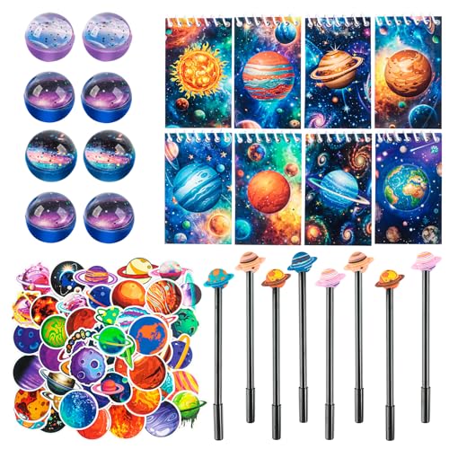 74 PCS Weltraum Party Mitgebsel Kindergeburtstag Gastgeschenk Mit Weltraumspulenbuch, Neutraler Stift, Aufkleber, Hüpfbälle, Astronauten Party Gastgeschenke Füllung für Junge Mädchen von TIVUNORON
