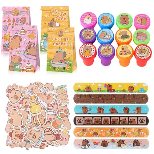 Capybara Party Mitgebsel Kindergeburtstag Set, Capybara Party Favours Mit Geschenk-Taschen, Snap Armbänder, niedlichen Briefmarken, Geburtstagsparty für Kinder Geburtstag Geschenke Kindertag Geschenke Capybara Party Mitgebsel Kindergeburtstag Set, Capybara Party Favours Mit Geschenk-Taschen, Snap Armbänder, niedlichen Briefmarken, Geburtstagsparty für Kinder Geburtstag Geschenke Kindertag Geschenke von TIVUNORON