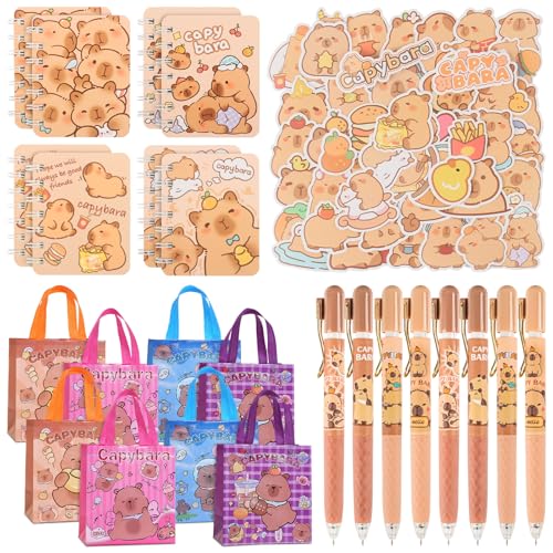 Capybara Schreibwaren Set, 74Pcs Capybara Stationery Party Mitgebsel, Spirale Notizblock, Cartoon Gelschreiber, Non-Woven Geschenktüte, Set Capybara Gastgeschenke von TIVUNORON