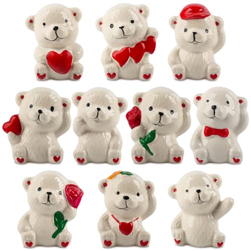 Mini Modell Bär Figuren, 10 Stück Cartoon Bär Minifiguren, Mini Bären Keramische Figuren Tortendeko Bär, Liebesbär Cupcake Topper Dekorationen aus Keramik, Mini Figuren Desktop Zubehör von TIVUNORON