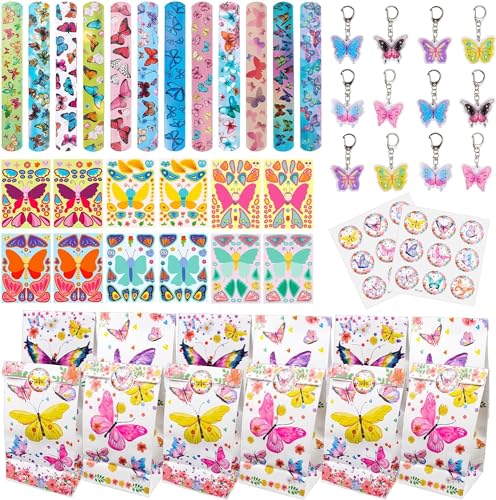 Schmetterling Party Mitgebsel Gastgeschenk Mädchen, Schmetterling Kindergeburtstag Mitgebsel Mit Geschenktüten Slap-Armbänder Schlüsselanhänger Gesichtsaufkleber Für Partyzubehör Schmetterling Party Mitgebsel Gastgeschenk Mädchen, Schmetterling Kindergeburtstag Mitgebsel Mit Geschenktüten Slap-Armbänder Schlüsselanhänger Gesichtsaufkleber Für Partyzubehör von TIVUNORON