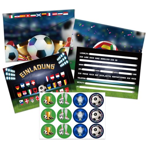 TIVUNORON 36 Stück Fussball Einladungskarten Kindergeburtstag, Fußball Einladungskarten zum Umschlägen Stickern, Jungen Kinder Geburtstag Party Einladungskarten(A) von TIVUNORON