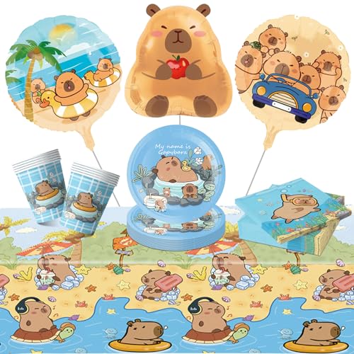 TIVUNORON 44 Pcs Capybara Party Geschirr Set, Capybara Cartoon Partygeschirr, Mit Pappteller Serviette Becher Tischdecke Folienballon, Kinder Geburtstag Dekoration Partyzubehör für 10 Gäste TIVUNORON 44 Pcs Capybara Party Geschirr Set, Capybara Cartoon Partygeschirr, Mit Pappteller Serviette Becher Tischdecke Folienballon, Kinder Geburtstag Dekoration Partyzubehör für 10 Gäste von TIVUNORON