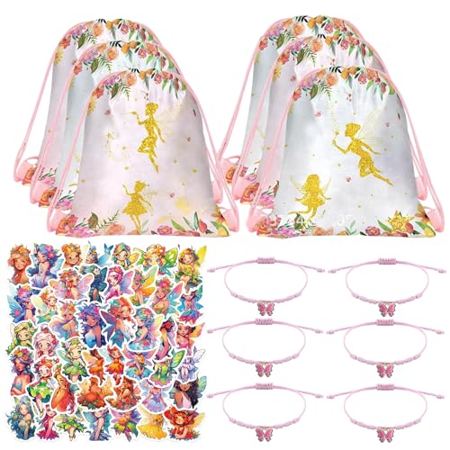 TIVUNORON 62Pcs Fairy Party Mitgebsel set, Blumenfeen Party Geschenke kinder, Mit Party Kordelzug Tasche Rosa Schmetterling Armband Schmetterling Fee Aufkleber, Mädchen Party Supplies Giveaway TIVUNORON 62Pcs Fairy Party Mitgebsel set, Blumenfeen Party Geschenke kinder, Mit Party Kordelzug Tasche Rosa Schmetterling Armband Schmetterling Fee Aufkleber, Mädchen Party Supplies Giveaway von TIVUNORON
