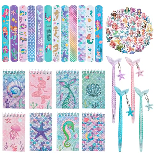 TIVUNORON 78 Stück Meerjungfrau Kindergeburtstag Gastgeschenk, Meerjungfrau Party Mitgebsel mit Notizbuch Gel-Tintenstift Armbänder Kinder Tattoos, Partyfüller für Kinder und Mädchen von TIVUNORON
