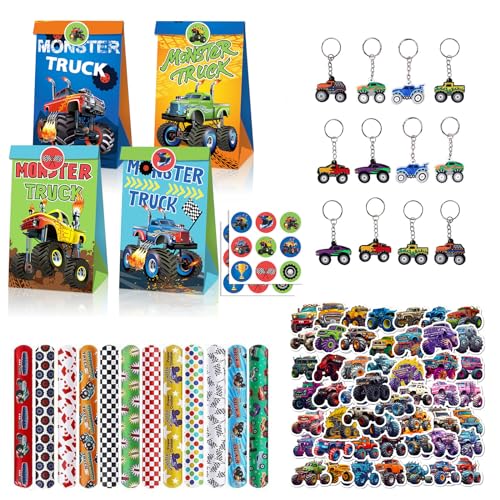 TIVUNORON 86PCS Monstertruck kindergeburtstag Party Mitgebsel, Monster Truck Party Geschenke, Racing Car Party Mitgebsel mit Slap Armband Sticker Schlüsselanhänger Geschenktüten, Für Racing Car Party TIVUNORON 86PCS Monstertruck kindergeburtstag Party Mitgebsel, Monster Truck Party Geschenke, Racing Car Party Mitgebsel mit Slap Armband Sticker Schlüsselanhänger Geschenktüten, Für Racing Car Party von TIVUNORON