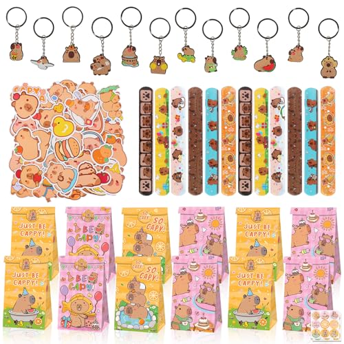 TIVUNORON Capybara Party Mitgebsel 86Pcs Geschenke Party Zubehör, Slap Armbänder, Schlüsselanhänger Silikon, Cartoon Geschenktüten, Kinder Aufkleber, Kindergeburtstag Geschenke TIVUNORON Capybara Party Mitgebsel 86Pcs Geschenke Party Zubehör, Slap Armbänder, Schlüsselanhänger Silikon, Cartoon Geschenktüten, Kinder Aufkleber, Kindergeburtstag Geschenke von TIVUNORON