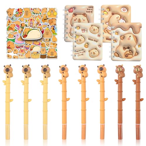 TIVUNORON Capybara Schreibwaren Set, 8Pcs Mini Notizbuch + 8Pcs Cartoon Gelschreiber + 50Pcs Aufkleber für Kinder, Cartoon Spiralnotizbuch Gelschreiber Schwarze, Capybara Schule Bürobedarf TIVUNORON Capybara Schreibwaren Set, 8Pcs Mini Notizbuch + 8Pcs Cartoon Gelschreiber + 50Pcs Aufkleber für Kinder, Cartoon Spiralnotizbuch Gelschreiber Schwarze, Capybara Schule Bürobedarf von TIVUNORON