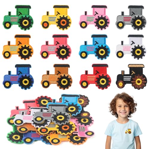 Traktor bestickte Aufnäher, 12Pcs Bügelflicken Kinder, Flicken Zum Aufbügeln Traktor für Jeans Patches Rucksäcke T-Shirt von TIVUNORON