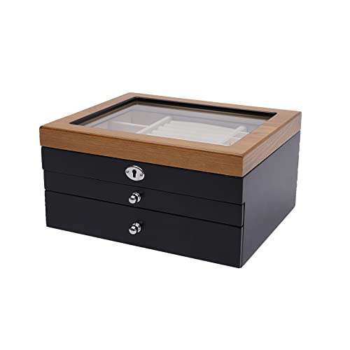 Schmuckkästchen Klein Schmuckaufbewahrung Schmuckkasten Abschließbare Schmuckschatulle 3 Ebenen mit 2 Schubladen Jewelry Box Schmuckbox Für Ringe, Ohrringe, Halsketten und Uhren Jewelry Organizer von TIXBYGO