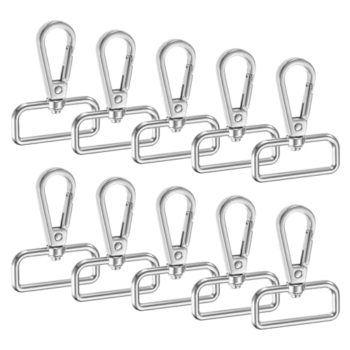 TIXIPEM Karabinerverschlüsse [10 Stück] – Karabinerhaken mit Drehgelenk aus Zinklegierung für Schlüsselanhänger, Schlüsselbänder, Geldbörsen-Hardware und Bastelarbeiten, Silberweiß, 5 x 4,1 cm von TIXIPEM
