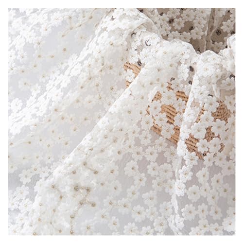 TIYGHI Weicher Kleiner Gänseblümchen-Stickerei-Mesh-Spitzenstoff, Rock, Cheongsam, Kleidungsstoff, handgefertigt, DIY-Tuch, Bulk-Lager (Color : White, Size : 1meter) von TIYGHI