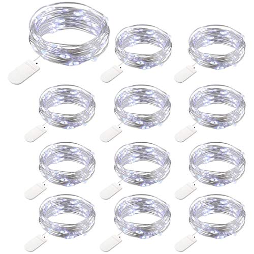 12 Stück 20er LED Micro Lichterkette Batterie Betrieb, 2M Kupferdraht Lichterkette String Fairy Lights, Wasserdicht Lichterketten für DIY Weihnachten Hochzeit Party Festival Dekorationen (Kühlweiß) von TIYUPA