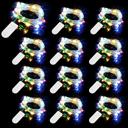 12 Stück 20er LED Micro Lichterkette Batterie-betrieb, 2M Kupferdraht Lichterkette String Fairy Lights, Wasserdicht Lichterketten für DIY Weihnachten Hochzeit Party Festival Dekorationen (Mehrfarbig) von TIYUPA