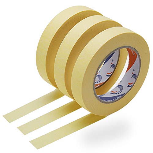 TIYUPA 3 Rollen Kreppband Malerkrepp, 25MM x 50M Abklebeband für einfache Abdeck & Malerarbeiten, Universell einsetzbar Klebeband Tape für sauberes Abkleben der Abdeckfolie bei Malerarbeiten von TIYUPA
