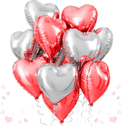 10 Stück Herzförmige Luftballons, Liebesballons, Liebesballons aus Aluminiumfolie, für Valentinstag, Party Dekoration (Rot) von TIutmivo
