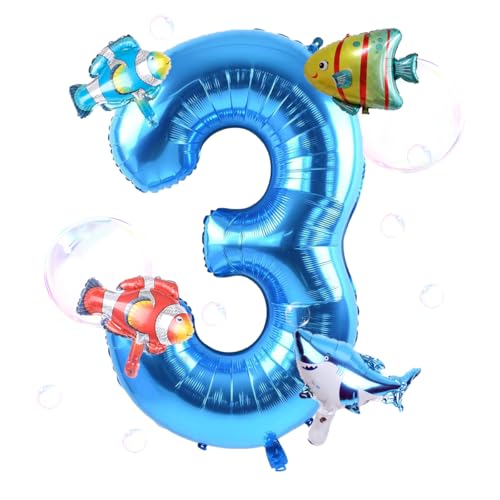 Geburtstagsballons Meerestiere 3 Jahr, Folienballon für Kindergeburtstag, Ozeanthema Party Dekoration von TIutmivo