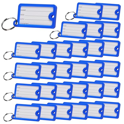 30 Stück Farbkennzeichnungsschild farbige, Robust Kunststoff Schlüsselanhänger Beschriften Etiketten, Namensschilder Schlüsseletiketten Für Namen, Gepäck, Taschen, Rucksäcke (Blau) von TJCGCKK