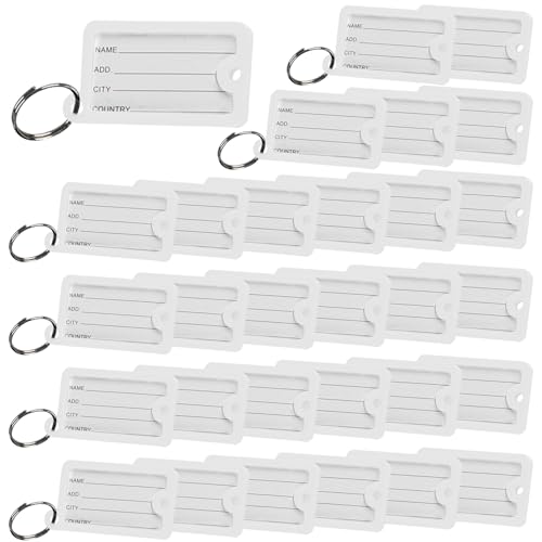 30 Stück Farbkennzeichnungsschild farbige, Robust Kunststoff Schlüsselanhänger Beschriften Etiketten, Namensschilder Schlüsseletiketten Für Namen, Gepäck, Taschen, Rucksäcke (Weiß) von TJCGCKK