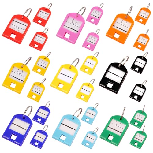 Schlüsselanhänger Beschriftbar, 9 Farben SchlüSselschilder mit Extra Etiketten SchlüSselbeschriftung Schlüssel Anhänger für Koffer Haustiere SchlüSsel Taschen (Mehrfarbig, 27 Stück) von TJCGCKK