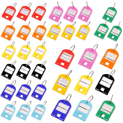 Schlüsselanhänger Beschriftbar, 9 Farben SchlüSselschilder mit Extra Etiketten SchlüSselbeschriftung Schlüssel Anhänger für Koffer Haustiere SchlüSsel Taschen (Mehrfarbig, 36 Stück) von TJCGCKK