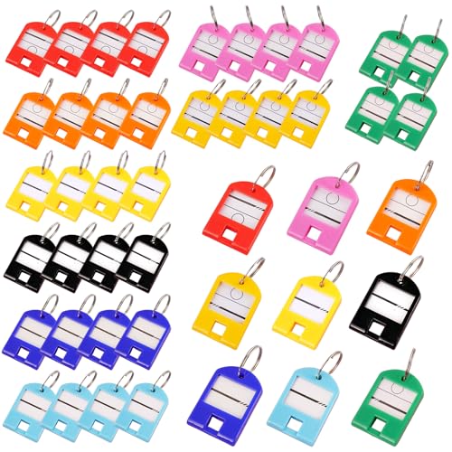 Schlüsselanhänger Beschriftbar, 9 Farben SchlüSselschilder mit Extra Etiketten SchlüSselbeschriftung Schlüssel Anhänger für Koffer Haustiere SchlüSsel Taschen (Mehrfarbig, 45 Stück) von TJCGCKK