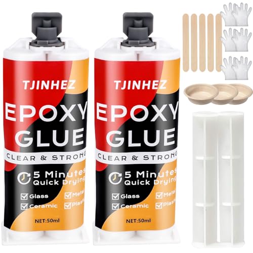 2K Epoxidkleber 100ml - 5 Minuten Schnellhärtender Kraftkleber | Transparenter 2 Komponenten Epoxidharz | Extra Stark, Wasserdicht & Hitzebeständig | Für Kunststoff, Holz, Glas, Stein, Keramik, Metall 2K Epoxidkleber 100ml - 5 Minuten Schnellhärtender Kraftkleber | Transparenter 2 Komponenten Epoxidharz | Extra Stark, Wasserdicht & Hitzebeständig | Für Kunststoff, Holz, Glas, Stein, Keramik, Metall von TJINHEZ