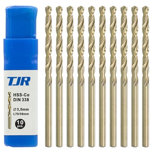 TJR® HSS-E M35 Kobalt Spiralbohrer Stufen Selbstzentrierend Metallbohrer DIN 338 Typ N 135° (10 Stück Ø 3,5mm) von TJR