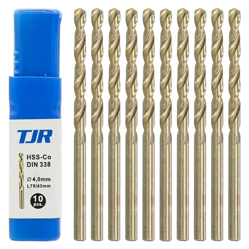 TJR® HSS-E M35 Kobalt Spiralbohrer Stufen Selbstzentrierend Metallbohrer DIN 338 Typ N 135° (10 Stück Ø 4mm) von TJR