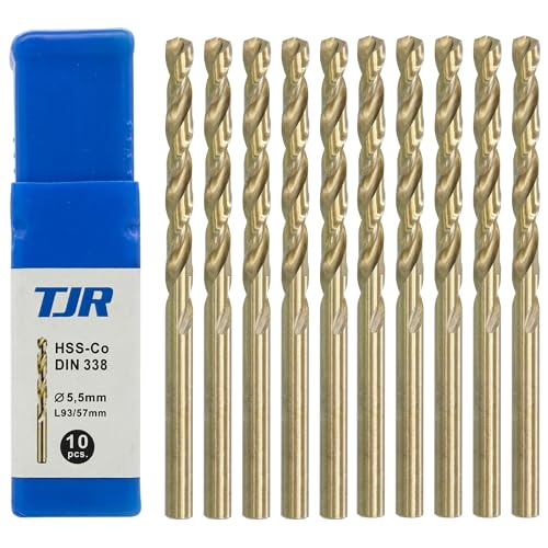 TJR® HSS-E M35 Kobalt Spiralbohrer Stufen Selbstzentrierend Metallbohrer DIN 338 Typ N 135° (10 Stück Ø 5,5mm) von TJR