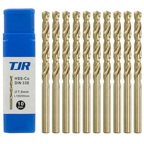 TJR® HSS-E M35 Kobalt Spiralbohrer Stufen Selbstzentrierend Metallbohrer DIN 338 Typ N 135° (10 Stück Ø 7mm) von TJR