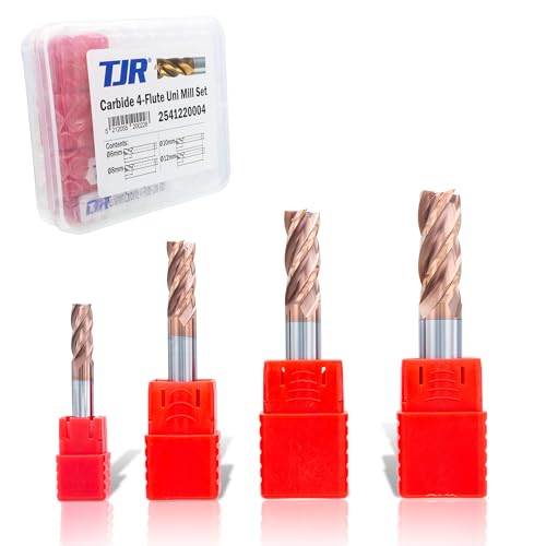 TJR Carbide 4-Flute Uni Mill Set (6mm, 8mm, 10mm, 12mm) – Hochleistungs-Mikrokorn-Hartmetall-Fräser mit TiAIN-Beschichtung für Stahl, Edelstahl, Gusseisen & mehr – CNC-Fräsen, Präzisionsschneiden von TJR
